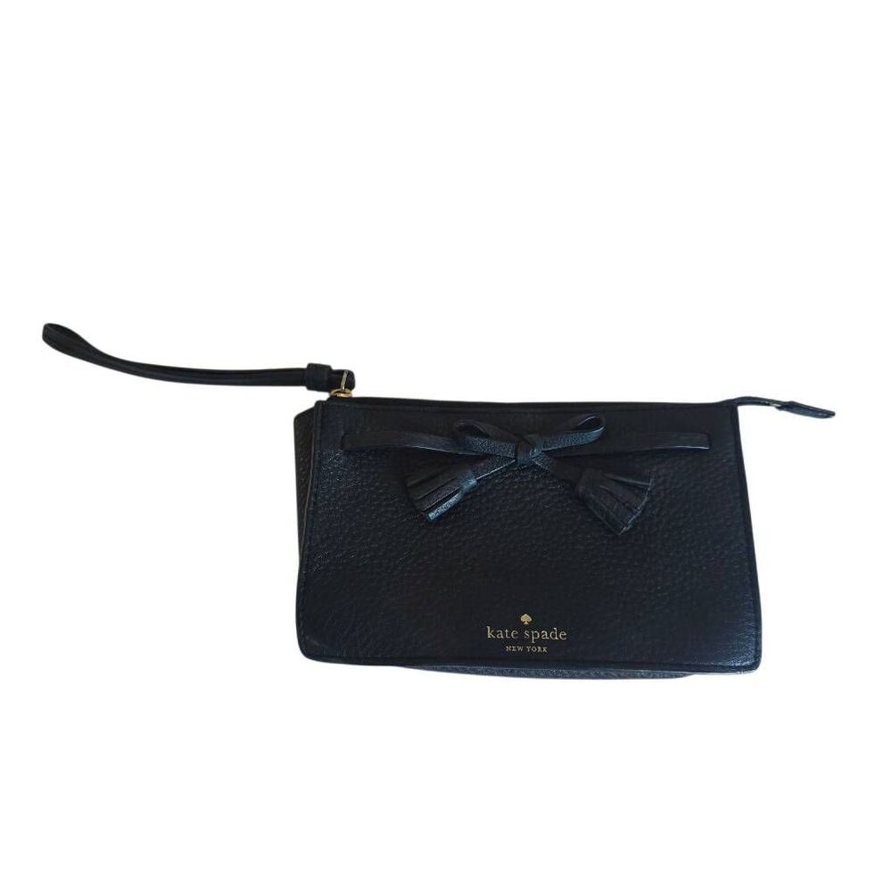 kate spade Black Pebbled Leather Bow Wristlet